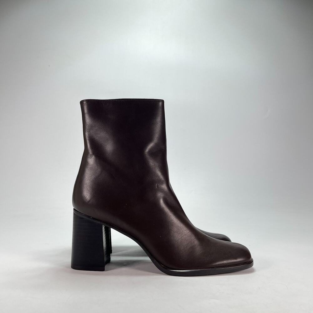 Nine West Ankle Boots Dark Brown Leather Casual Booties Shoes Women's Size 6.5M